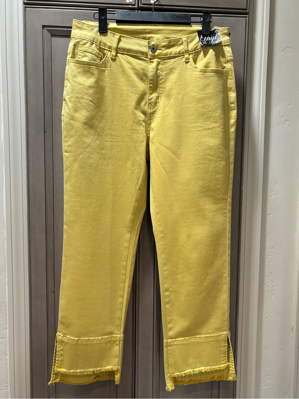 Ethyl Clothing Mustard Yellow Women’s Crop Jeans with Frayed Hem
